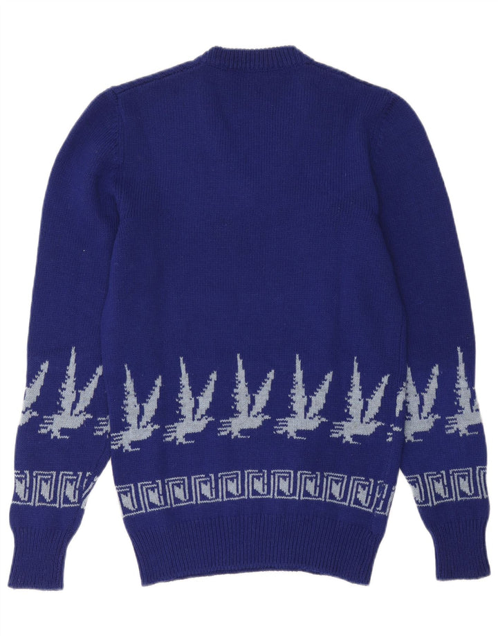 Pulover vintage pentru bărbați cu decolteu în V, mic albastru Fair Isle