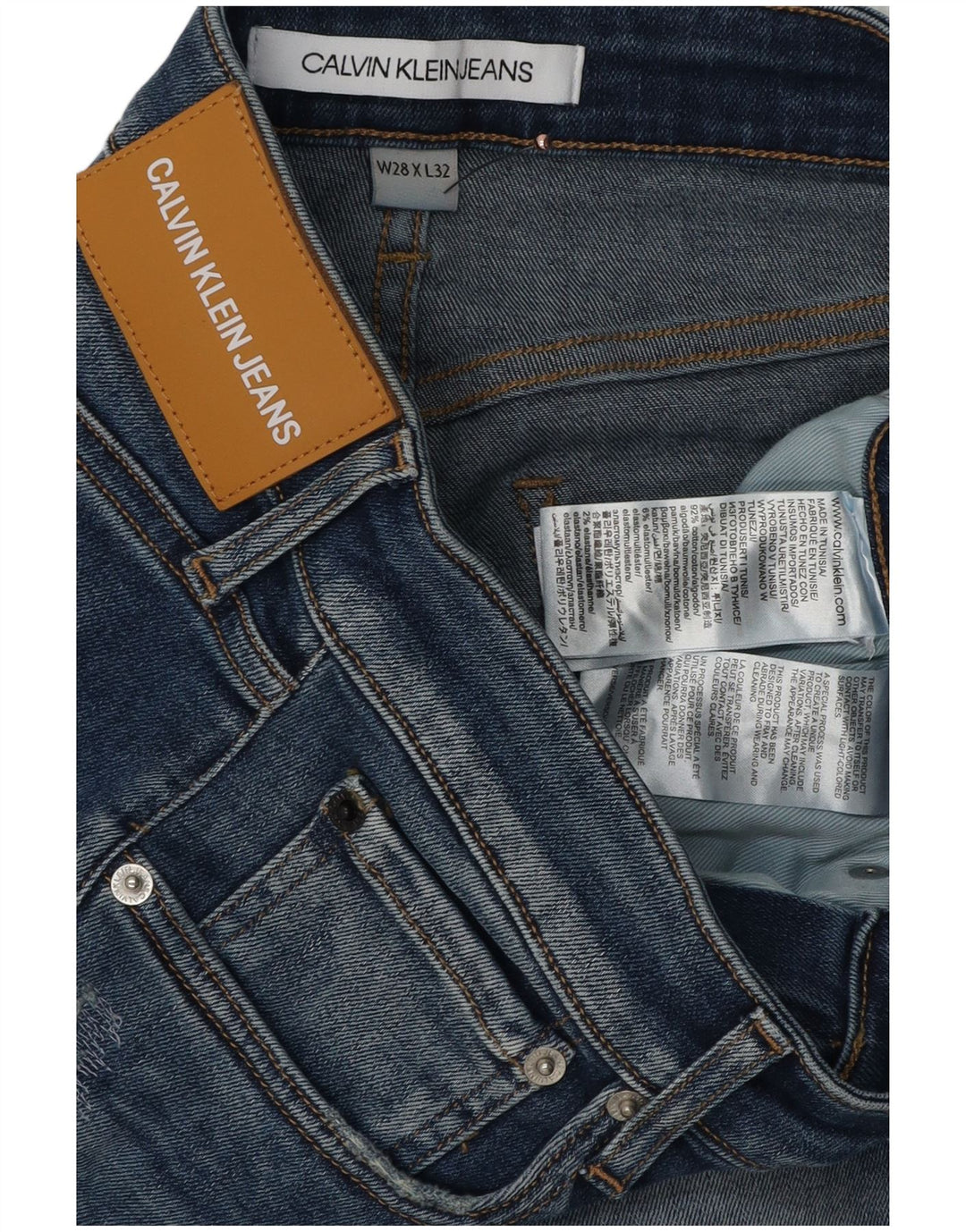 CALVIN KLEIN Blugi skinny distressed pentru bărbați W28 L32 bumbac albastru