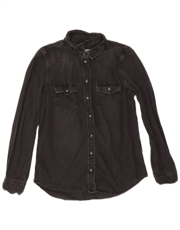 Cămașă de blugi Topshop pentru femei UK 12, bumbac mediu negru