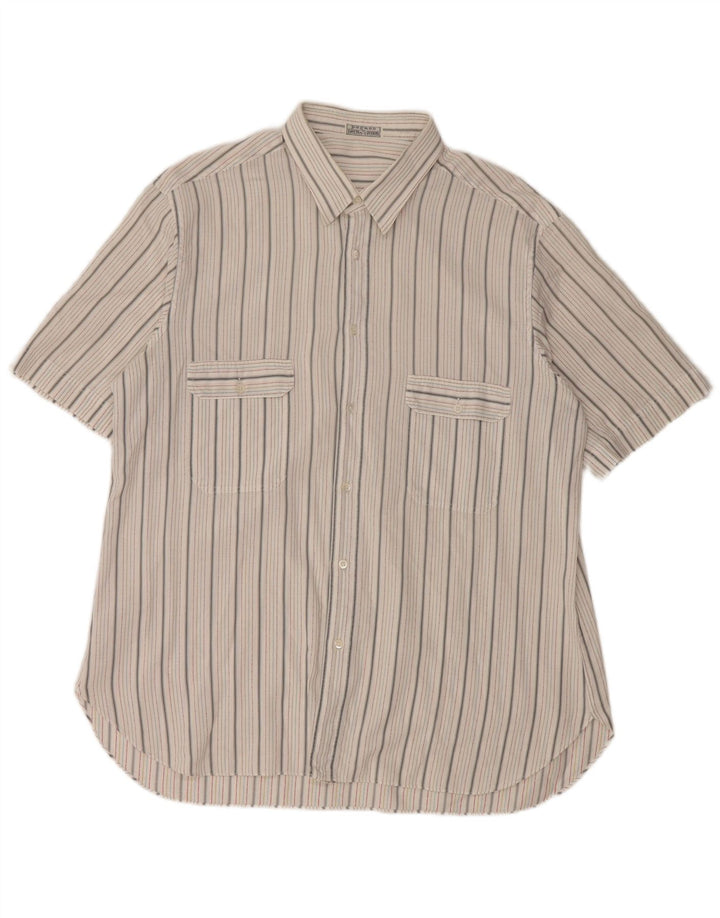 Cămașă Vintage pentru bărbați cu mânecă scurtă, mare, albă, cu dungi