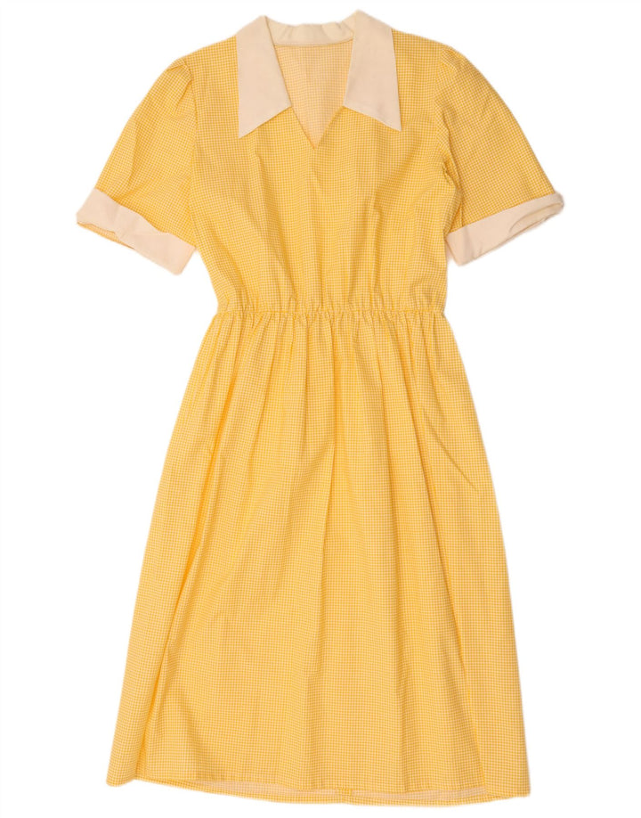 Rochie A-Line Vintage pentru femei UK 12 Medium Yellow Gingham