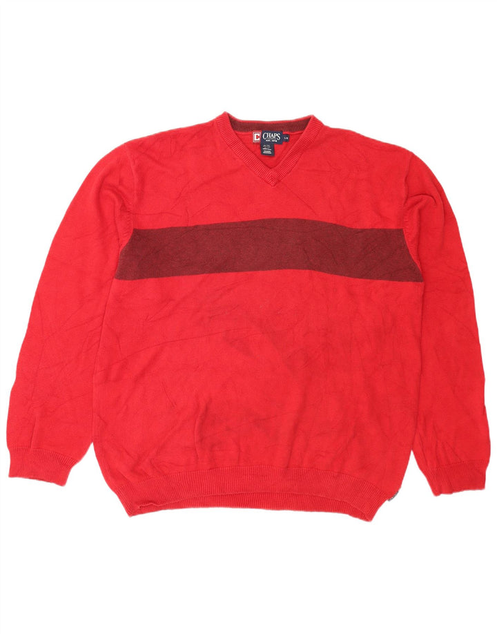 Pulover pentru bărbați Chaps cu decolteu în V, mare, roșu, din bumbac color bloc