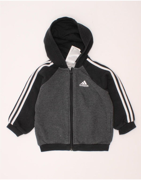 Pulover cu glugă cu fermoar Adidas pentru bebeluși, 12-18 luni, bumbac color bloc, gri