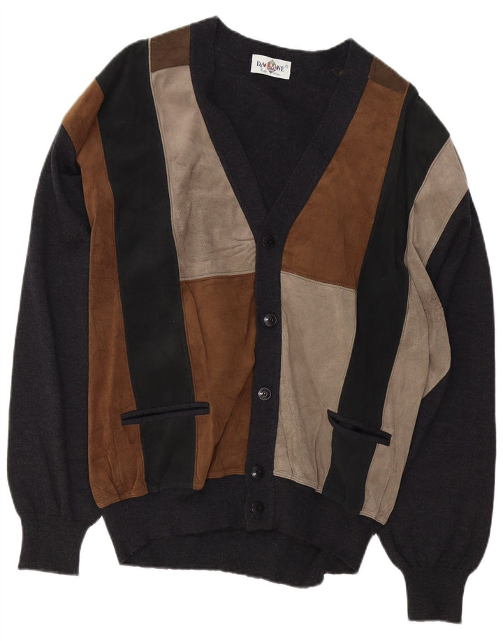 DALMINE Pulover cardigan din piele intoarsa pentru barbati IT 52 mare gri Colorblock