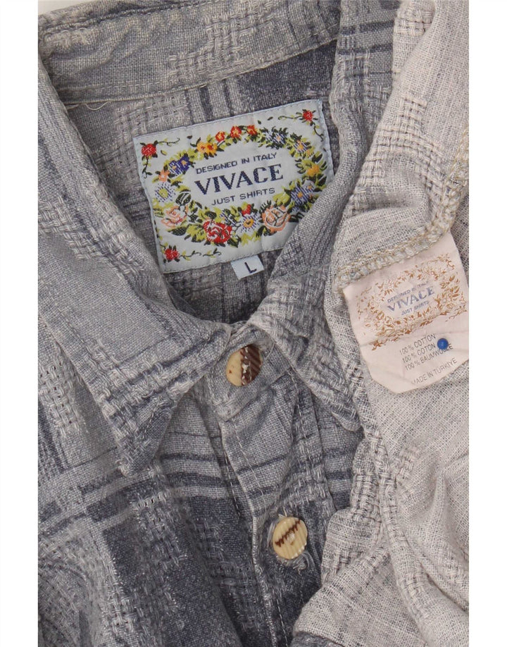 Cămașă de flanel vintage pentru bărbați, mare, albastru, geometric din bumbac
