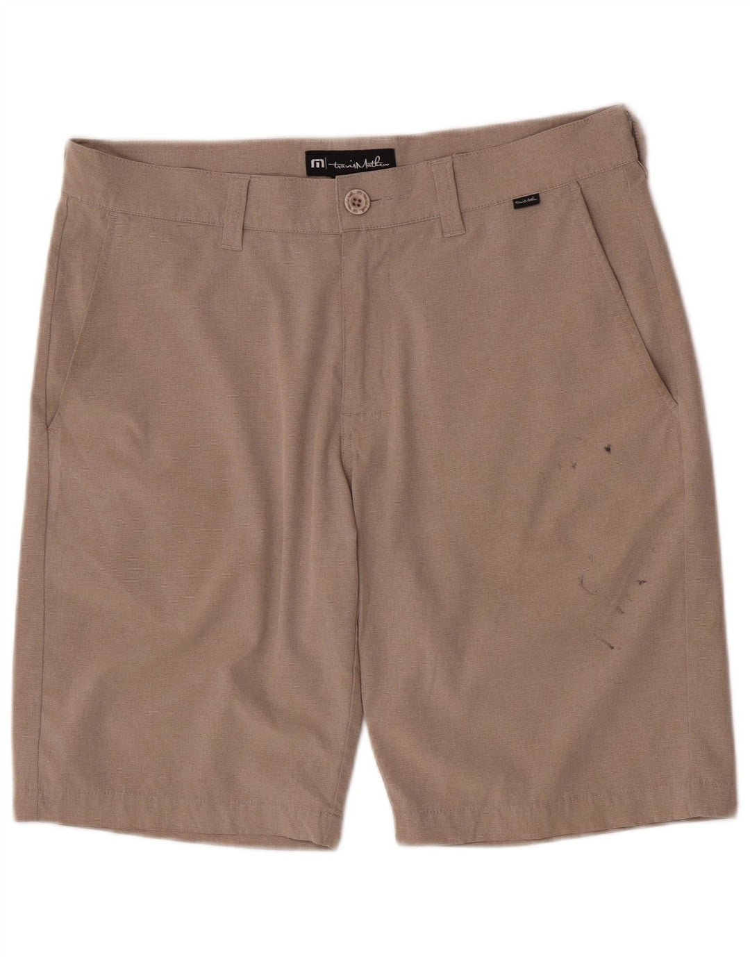 Pantaloni scurți chino pentru bărbați, Travis Mathew, cu tăiere obișnuită, W32, poliester mediu bej