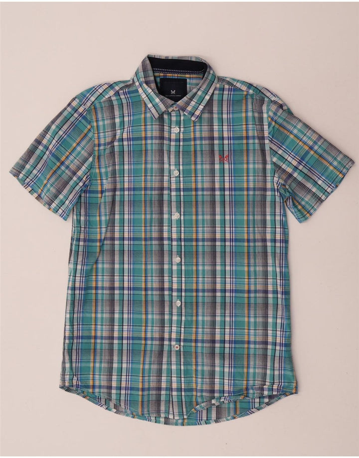 Crew Clothing Cămașă cu mânecă scurtă pentru bărbați, bumbac cu carouri albastru mediu