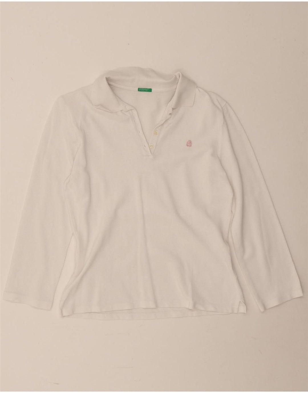 Tricou polo cu mânecă lungă pentru femei Benetton UK 12 Medium White