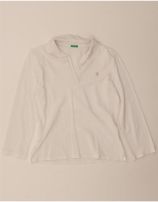 Tricou polo cu mânecă lungă pentru femei Benetton UK 12 Medium White