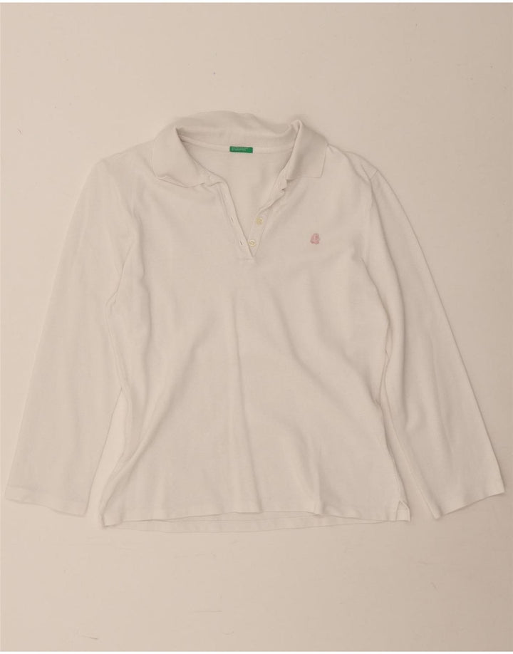 Tricou polo cu mânecă lungă pentru femei Benetton UK 12 Medium White