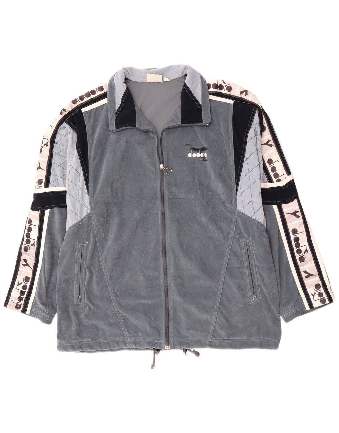 Jachetă de trening din velur grafic DIADORA pentru bărbați UK 46 XL Gri Colorblock