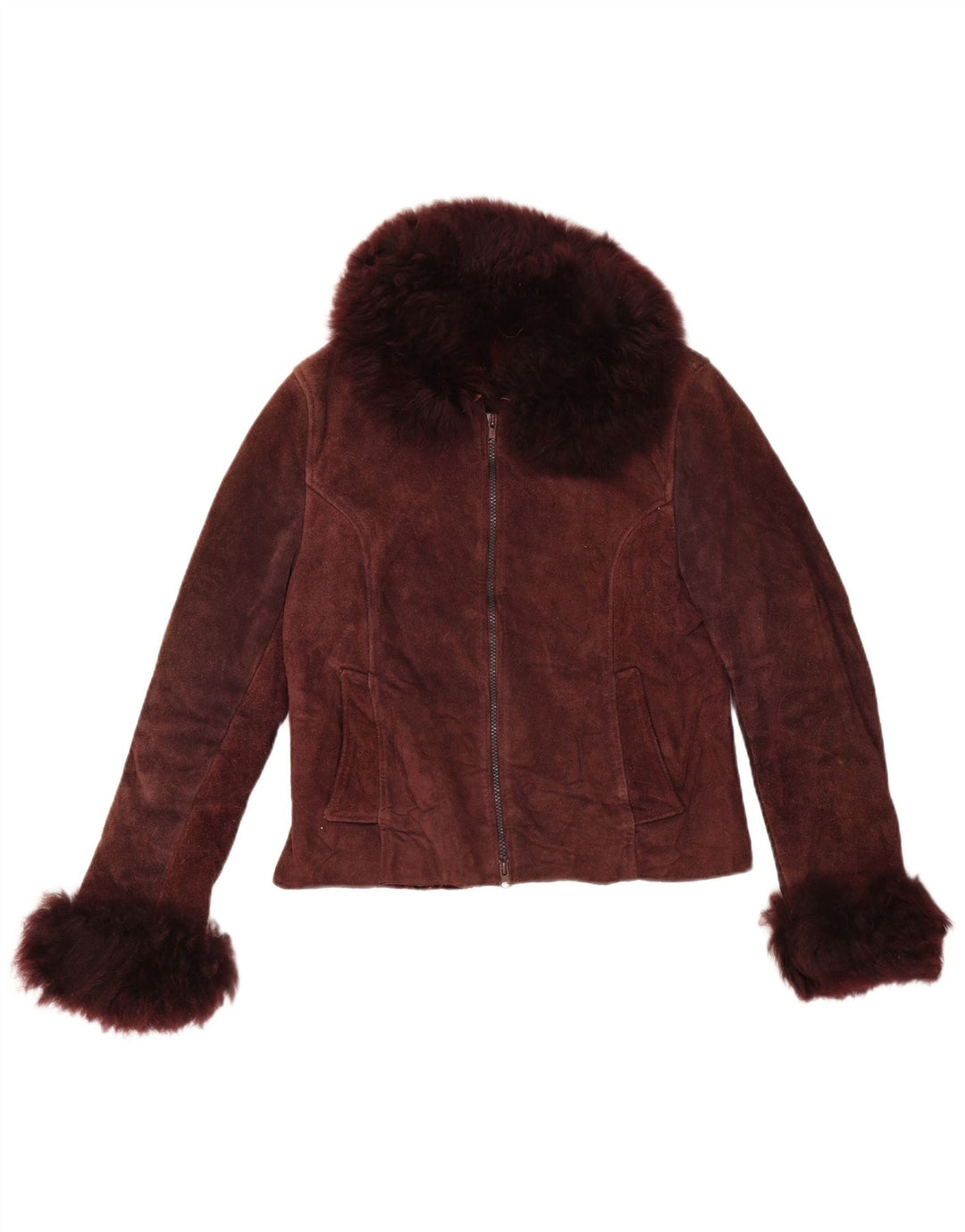 Jachetă vintage pentru femei Sherpa UK 10 Small Burgundy