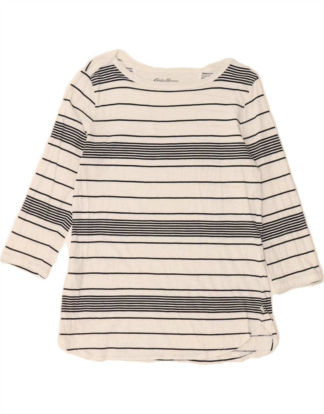 EDDIE BAUER Womens Top 3/4 Sleeve UK 12 Medium White Striped Cotton Vintage Eddie Bauer and Second-Hand Eddie Bauer from Messina Hembry 