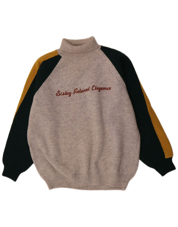 Pulover Sisley pentru bărbați cu grafică cu gât rulat, XL, lână color block, gri