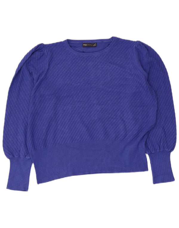 Marks & Spencer Pulover Crop Crew Deck pentru femei UK 20 2XL Blue Viscose
