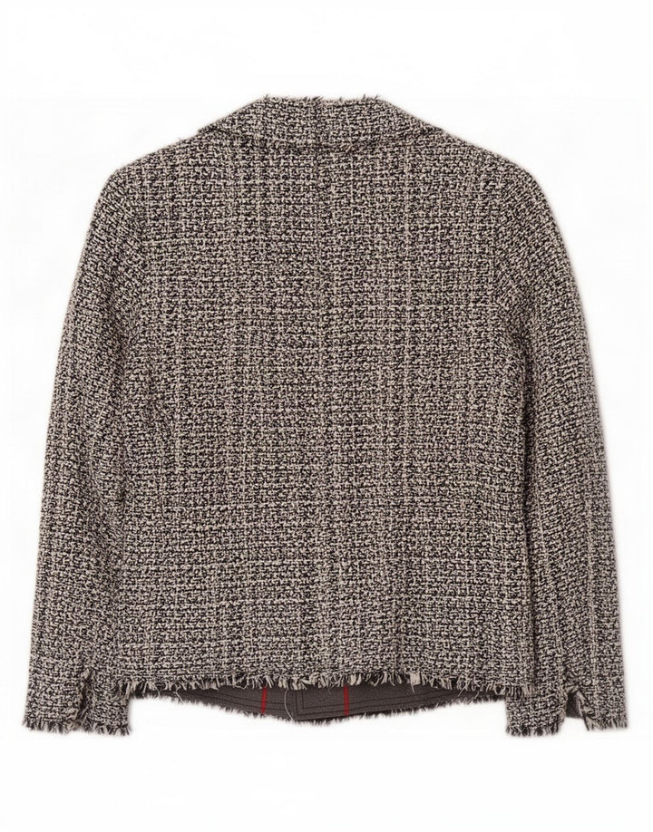 Blazer pentru femei Benetton UK 14 mare, gri bumbac cu pete