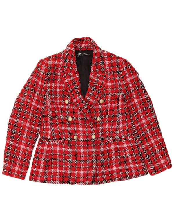 Blazer pentru femei Zara, cu două piept, UK 18, XL, roșu, check
