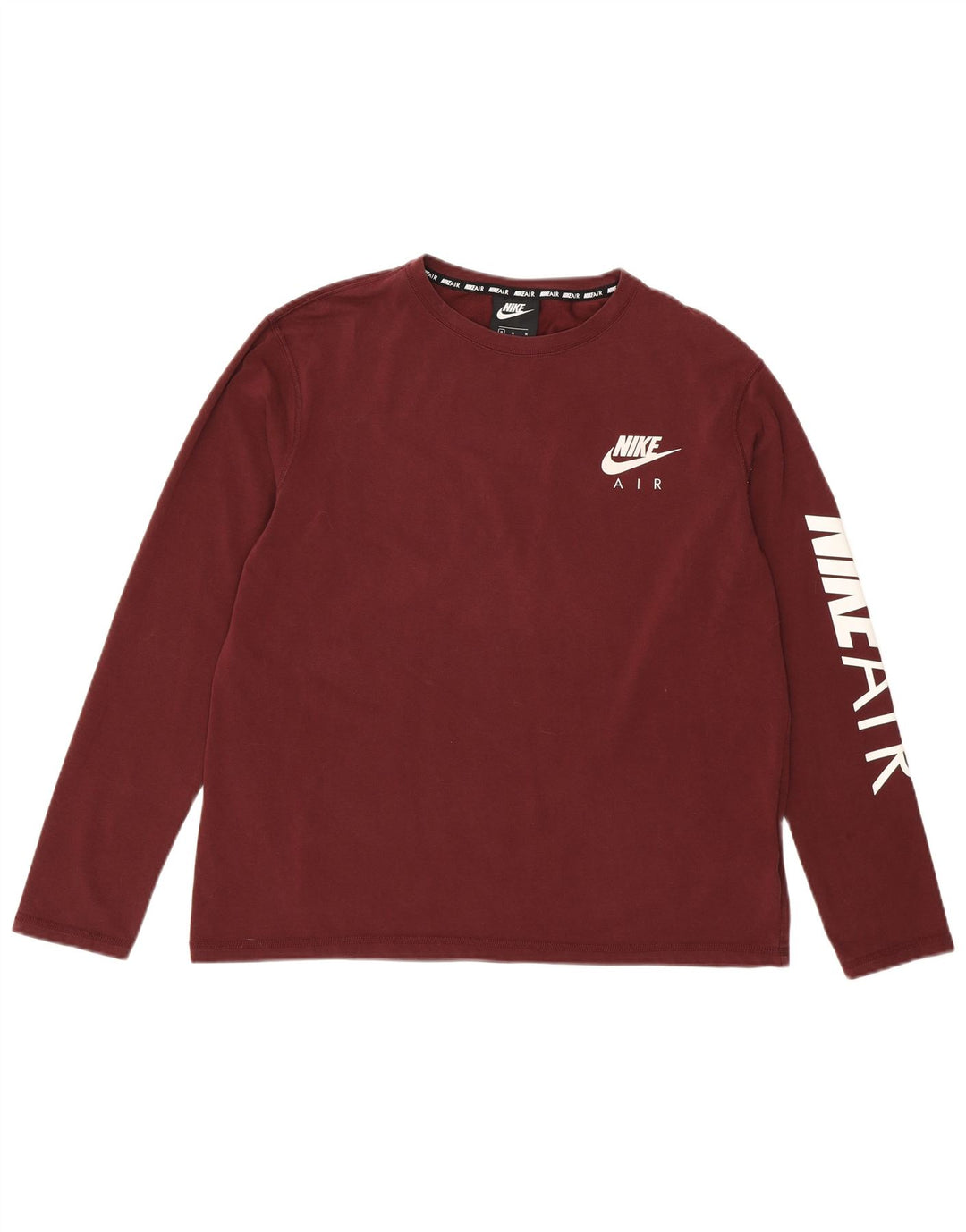 Top cu mânecă lungă Nike Air Graphic pentru femei UK 14 Bumbac Burgundy mediu