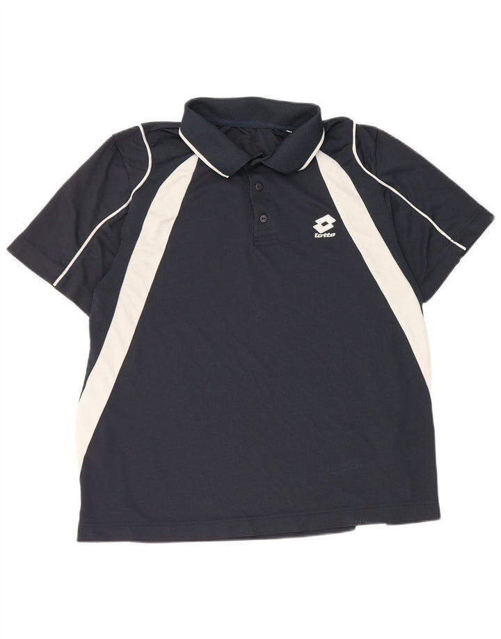 Tricou polo pentru bărbați Lotto, albastru marin mediu, poliester bloc de culoare