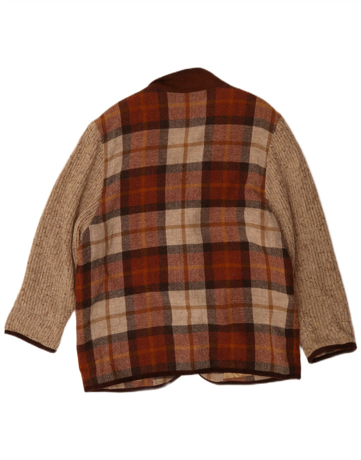 Jachetă Blazer Vintage pentru femei cu 3 nasturi UK 20 2XL Bordeaux Check Poliacrilic