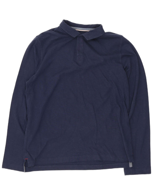 Joules Mens Long Sleeve Polo Shirt Medium Navy Blue Cotton