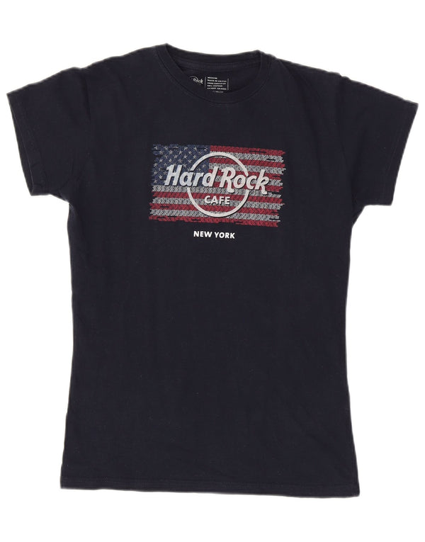 Hard Rock Cafe Womens New York Graphic T-Shirt Top UK 12 Medium Navy Blue