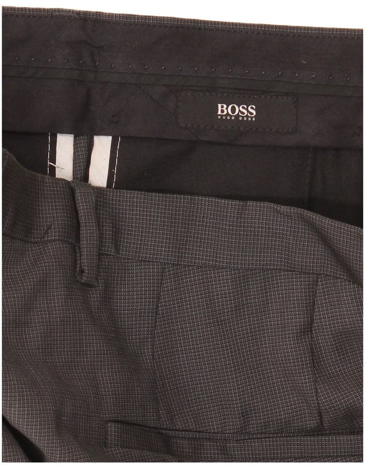 Pantaloni de costum drepți pentru bărbați Hugo Boss IT 48 Medium W34 L30 Gri Vichy