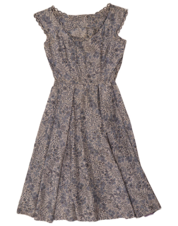 Rochie vintage pentru femei în linie A UK 12 Medium Blue Floral