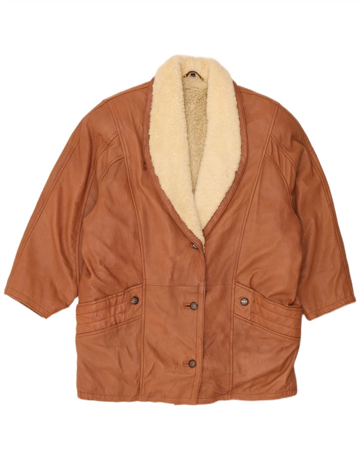 Jachetă vintage oversize din shearling pentru femei UK 16 mare maro