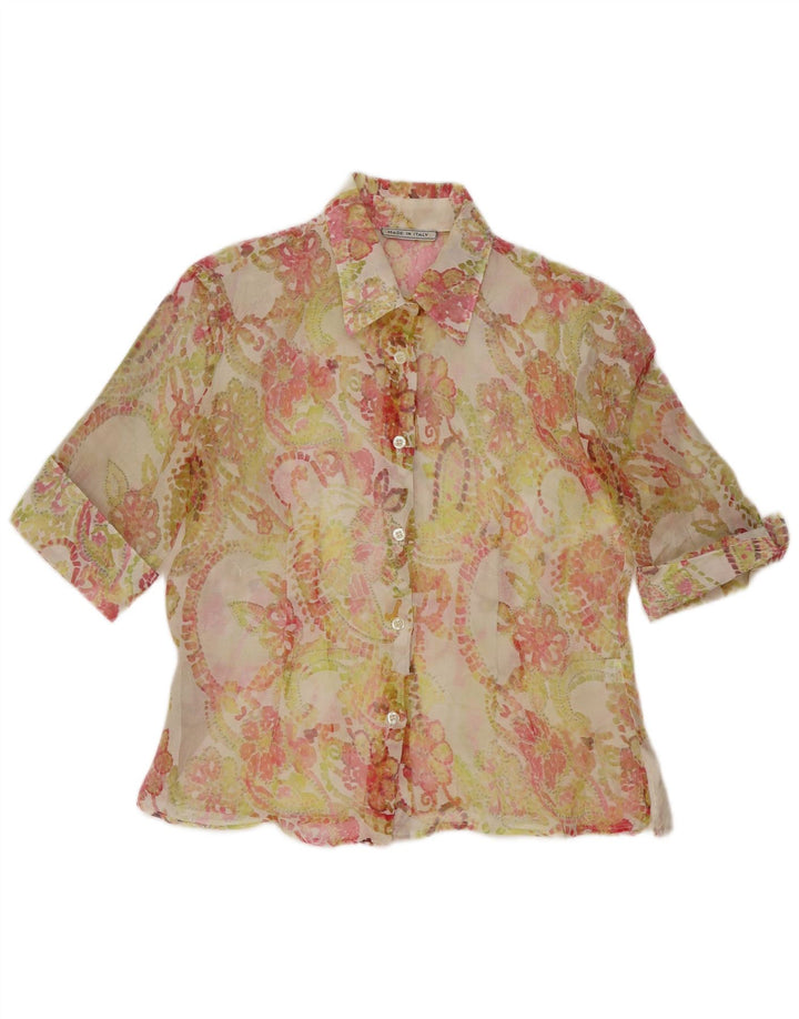 VINTAGE Womens Short Sleeve Shirt Blouse IT 42 Medium Multicoloured Floral