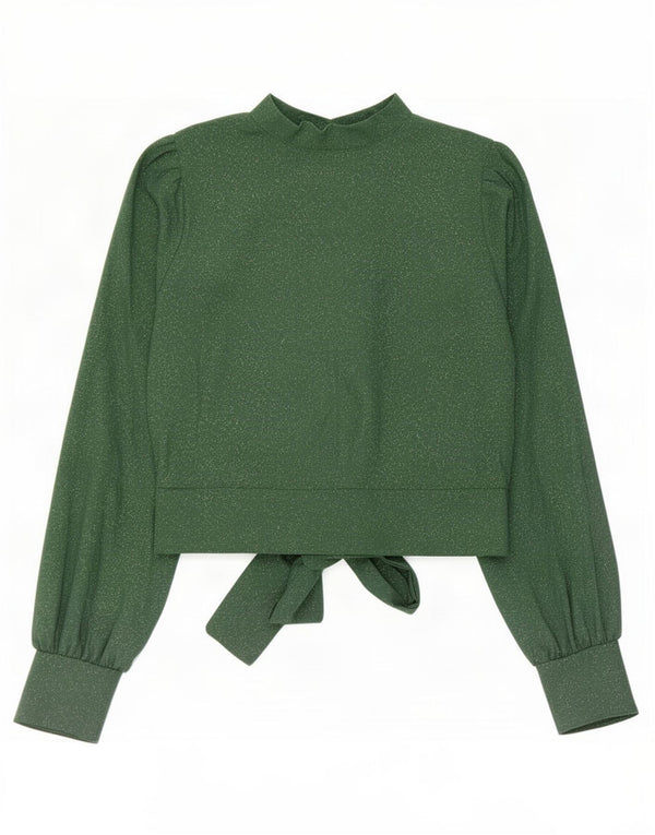 Bluză vintage pentru femei, cămașă crop UK 10, poliester verde mic