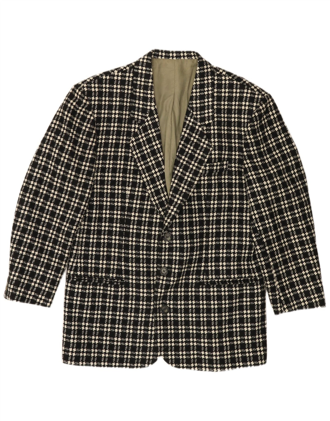 Jachetă pentru bărbați VINTAGE cu 3 nasturi IT 48 Lână cu picior de gală mediu neagră