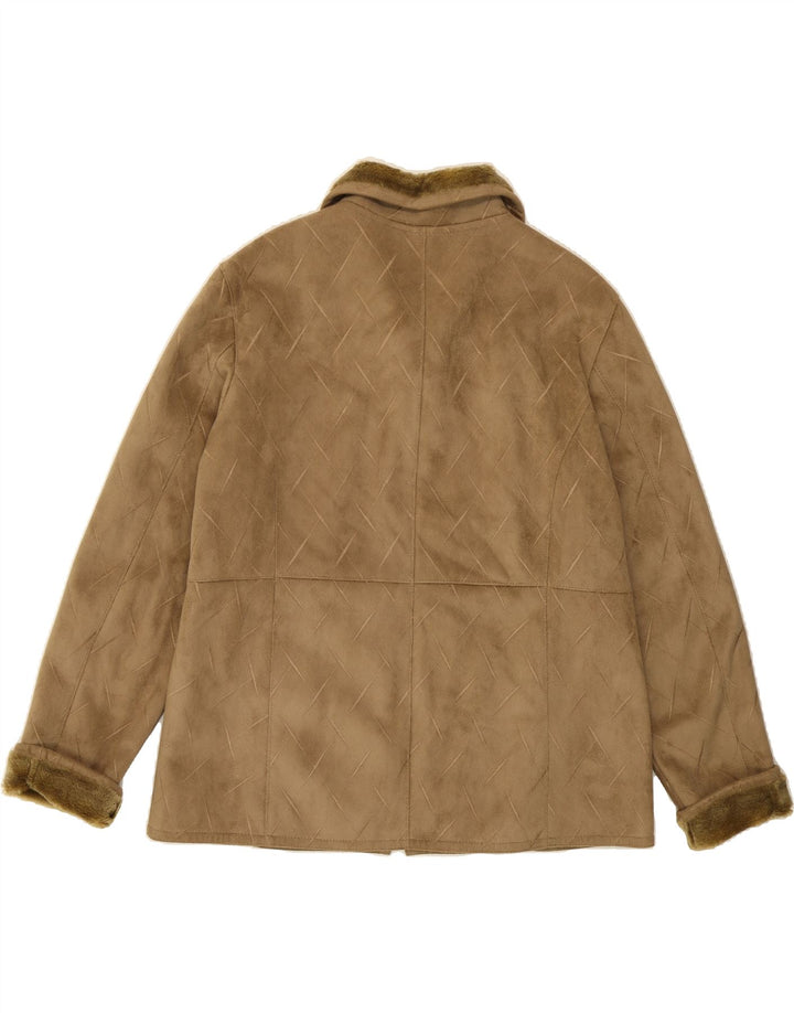 ASTRAKA Womens Sherpa Jacket UK 16 Large Beige Check Polyester Vintage Astraka and Second-Hand Astraka from Messina Hembry 