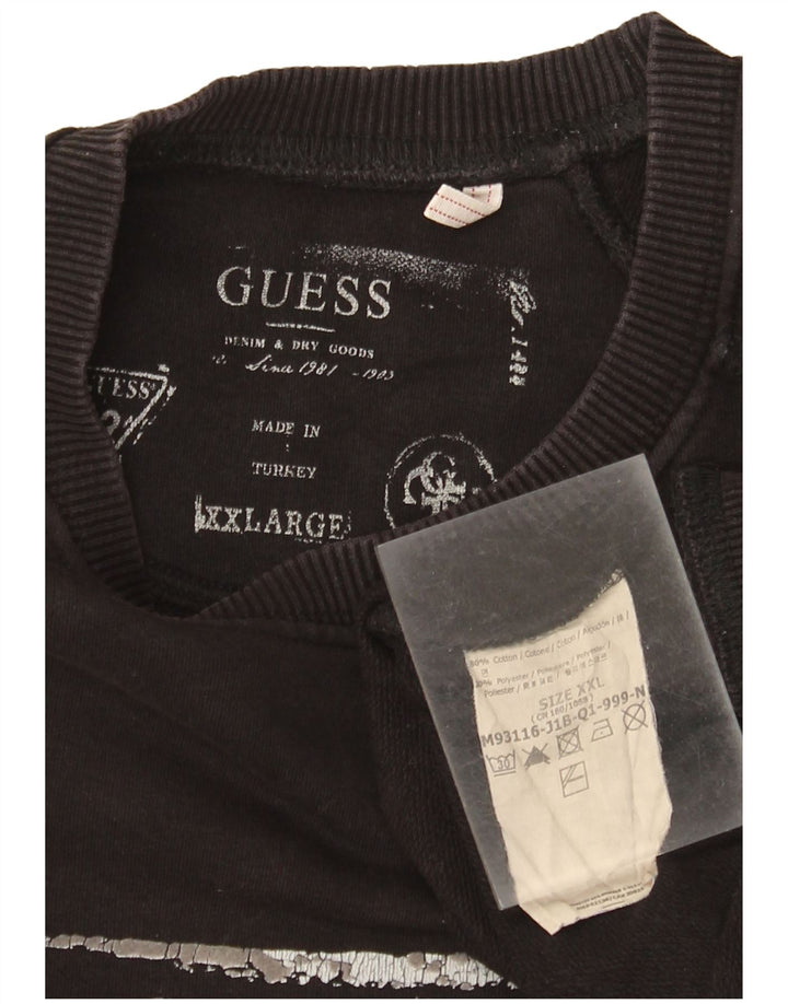 Guess Pulover grafic pentru bărbați, bumbac negru 2XL