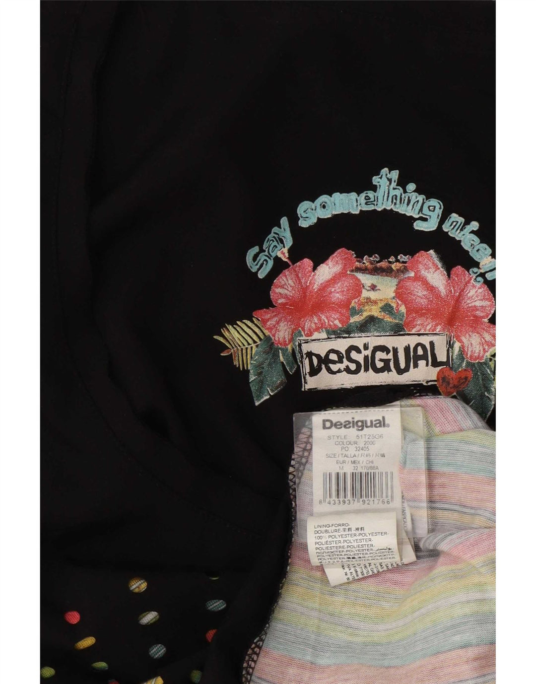 Desigual Womens Graphic Vest Top UK 12 Medium Black Geometric Poliester