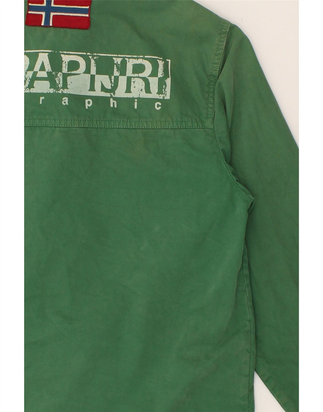 NAPAPIJRI Boys Graphic Bomber Jacket 11-12 Years Green Cotton Vintage Napapijri and Second-Hand Napapijri from Messina Hembry 