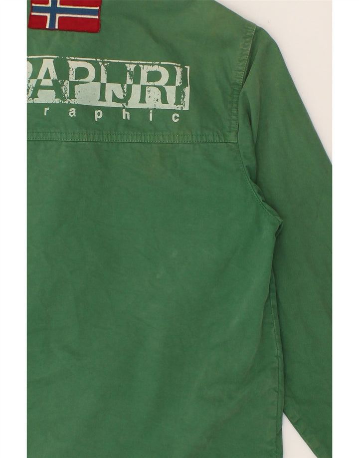 NAPAPIJRI Boys Graphic Bomber Jacket 11-12 Years Green Cotton Vintage Napapijri and Second-Hand Napapijri from Messina Hembry 