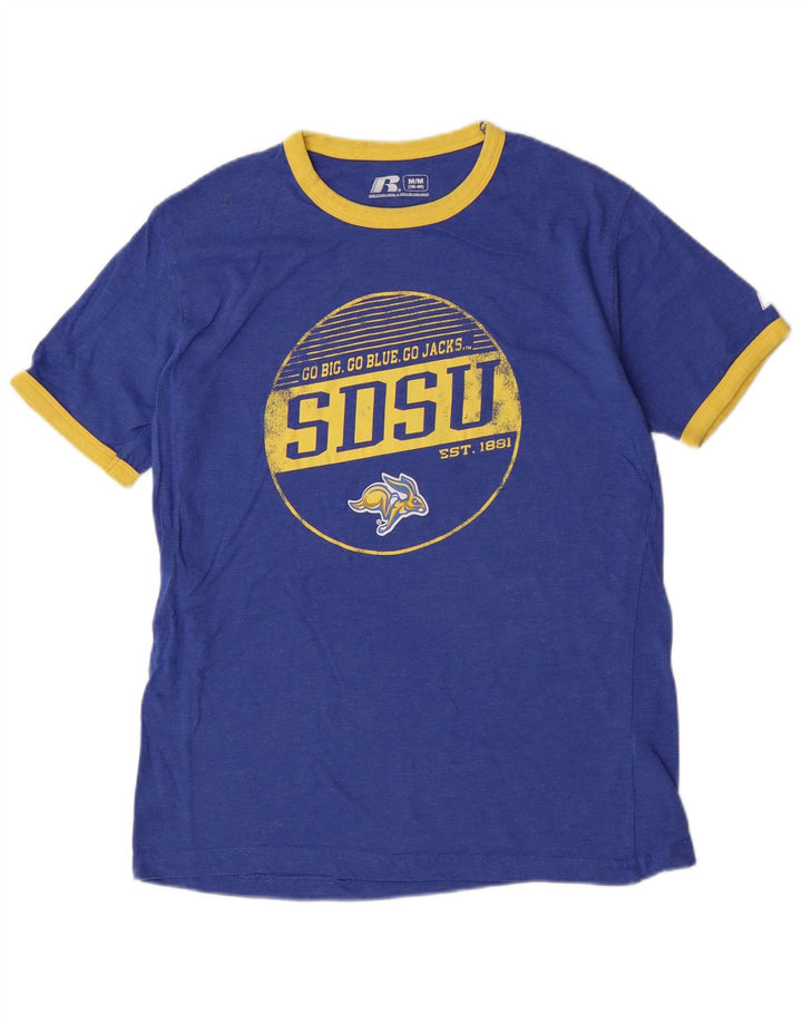 Tricou grafic Russell Athletic pentru bărbați Top din bumbac albastru mediu