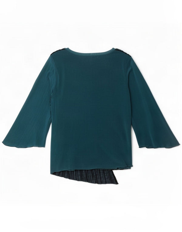 Warehouse Top bluză cu mâneci 3/4 pentru femei UK 12 Medium Turcoaz Paisley
