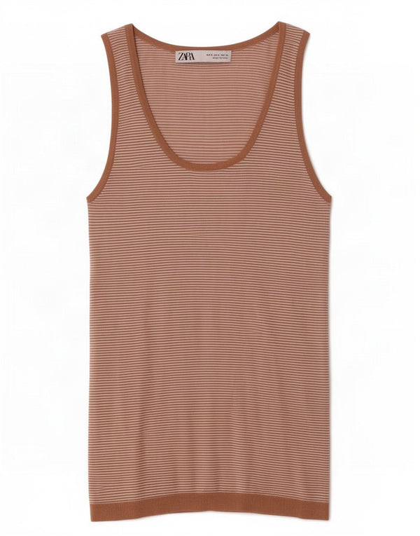 Vest Vest Top Femei Zara UK 8 Small Brown Pinstripe Viscose
