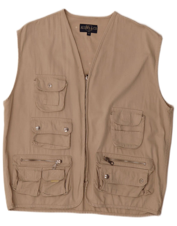 Vintage Mens Utility Gilet UK 38 Medium Beige Cotton