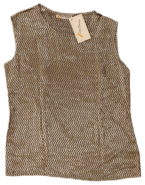 Bluză fără mâneci Vintage pentru femei IT 46 Large Gold Geometric Bumbac