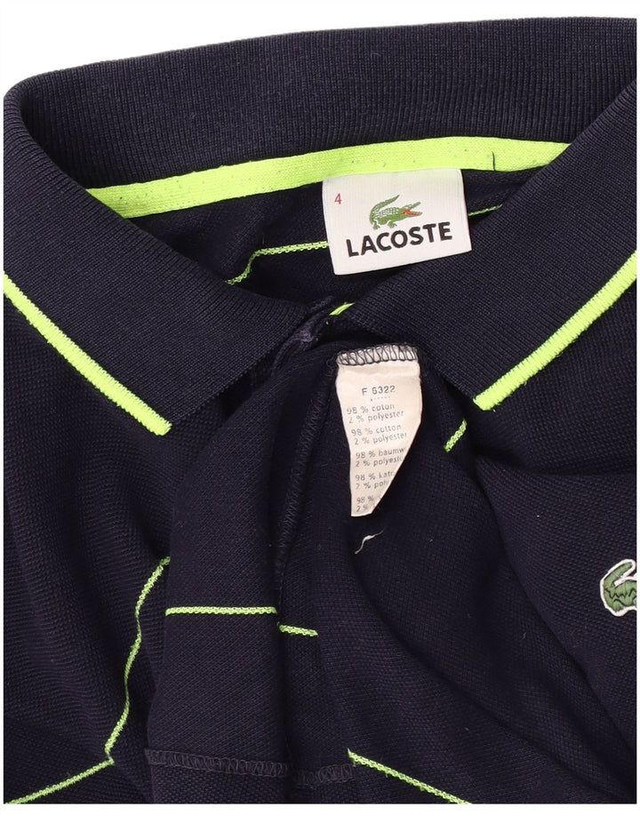 Tricou polo cu mânecă lungă LACOSTE pentru bărbați, mărimea 4, bumbac cu dungi albastru bleumarin mediu