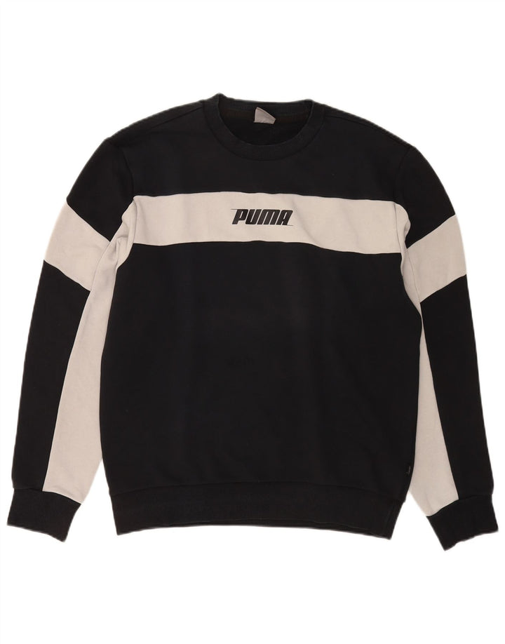 Pulover Puma pentru bărbați, bumbac color bloc negru mediu