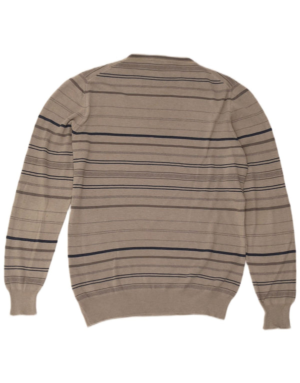 Pulover Trussardi pentru bărbați cu gât roșu, bumbac cu dungi mari, gri
