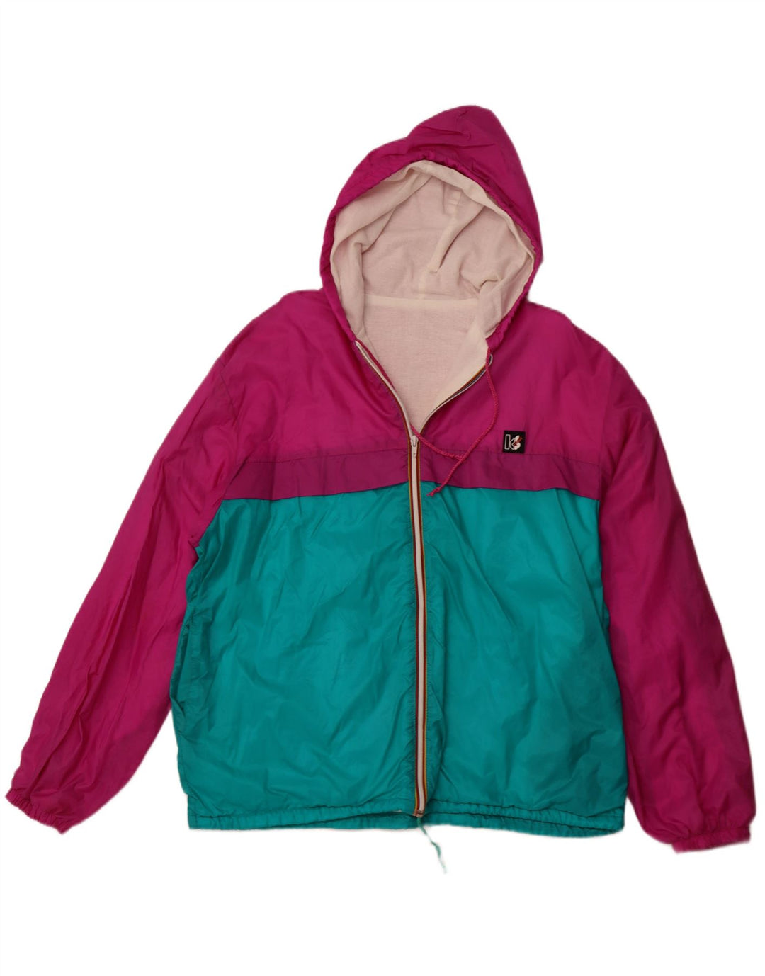 Jachetă de ploaie cu glugă pentru bărbați VINTAGE UK 42 XL roz din poliamidă color bloc