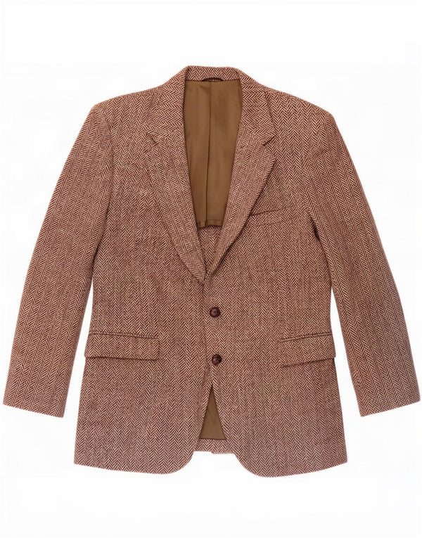 Jachetă pentru bărbați Harris Tweed, cu 2 nasturi, UK 44, lână mare maro, în schemă