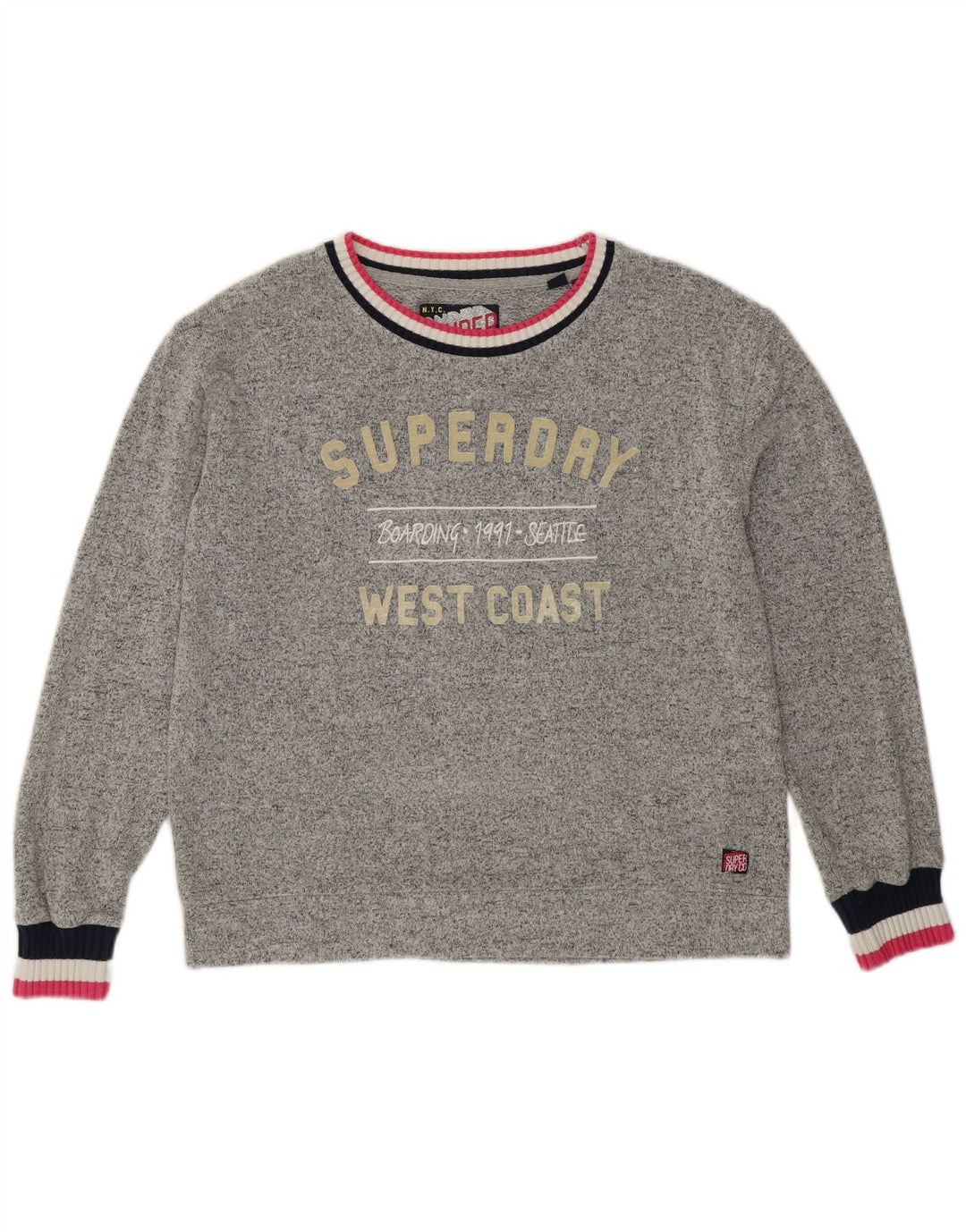 SUPERDRY Pulover grafic pentru femei UK 12 Viscoză gri mediu