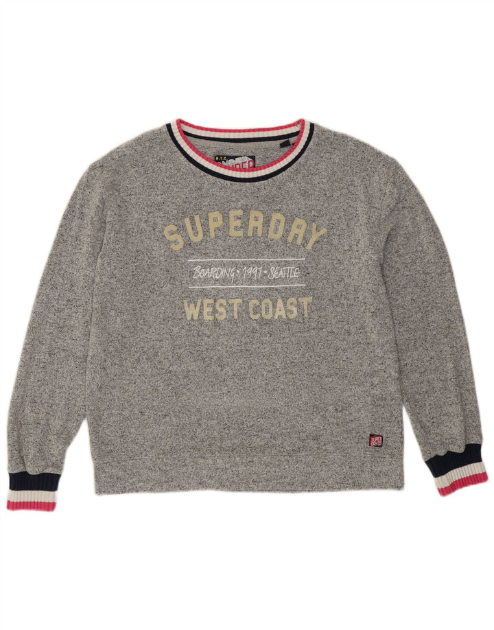 SUPERDRY Pulover grafic pentru femei UK 12 Viscoză gri mediu