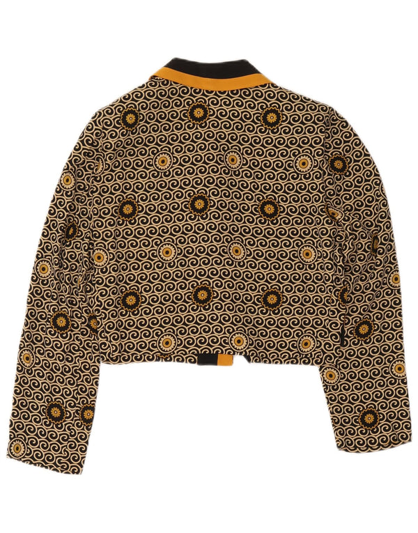 Jachetă vintage pentru femei crop cu 3 nasturi, UK 8, neagră, florală